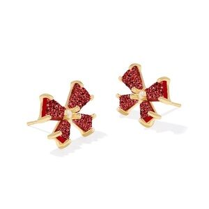 KENDRA SCOTT BLAIR BOW SMALL STUD EARRINGS - GOLD BRIGHT RED DRUSY